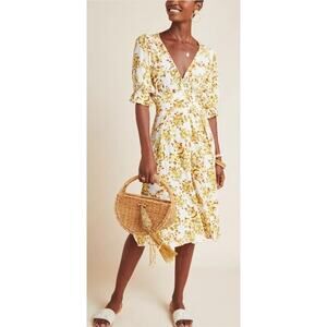 FAITHFULL THE BRAND Rafa Midi Dress Tie Waist Buttons Floral Size 4